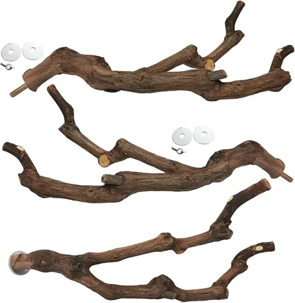 3PCS Parrot Perch – Natural Grape Stick Toy for Small Birds
