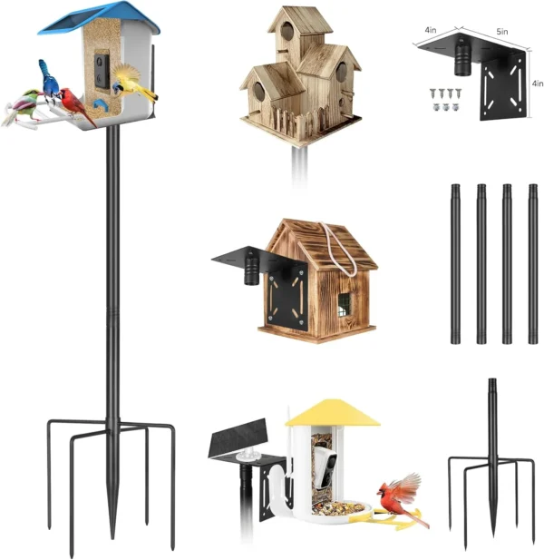 79in Adjustable Bird Feeder Pole – Heavy-Duty Metal Stand (Black)
