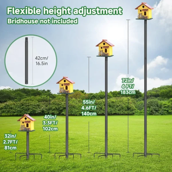 79in Adjustable Bird Feeder Pole – Heavy-Duty Metal Stand (Black) - Image 4